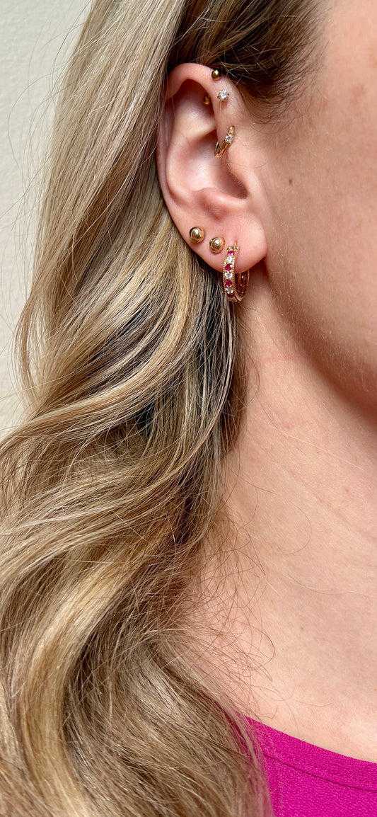10k Ruby & Diamond Hoops