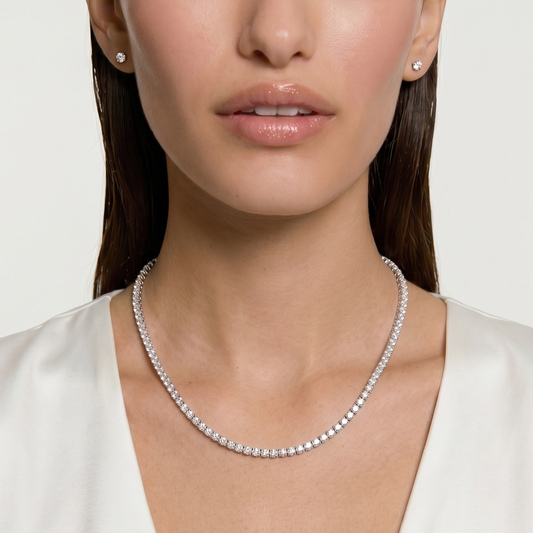 Moissanite Tennis Necklace .925 Sterling Silver Rhodium Plated 2.25mm