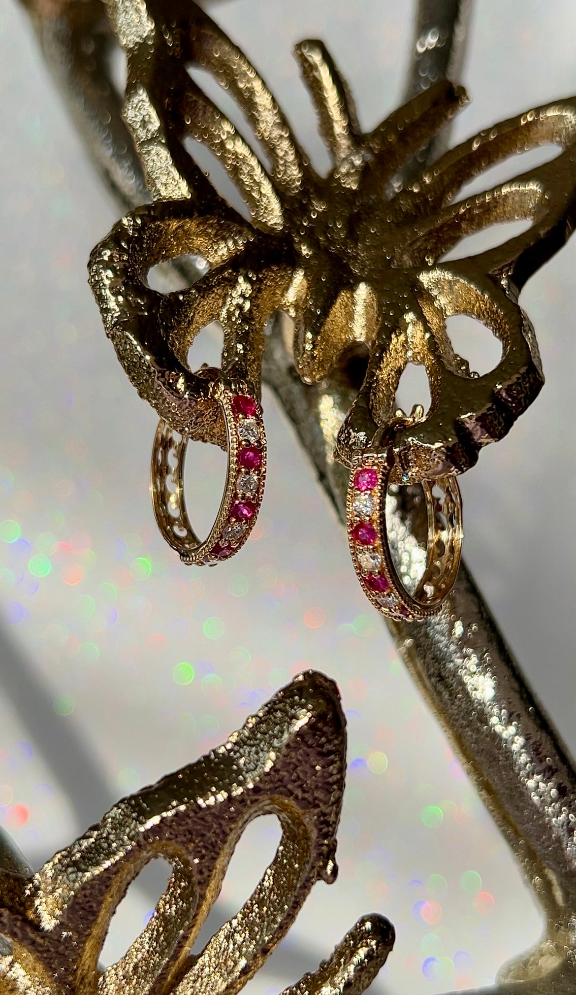 10k Ruby & Diamond Hoops