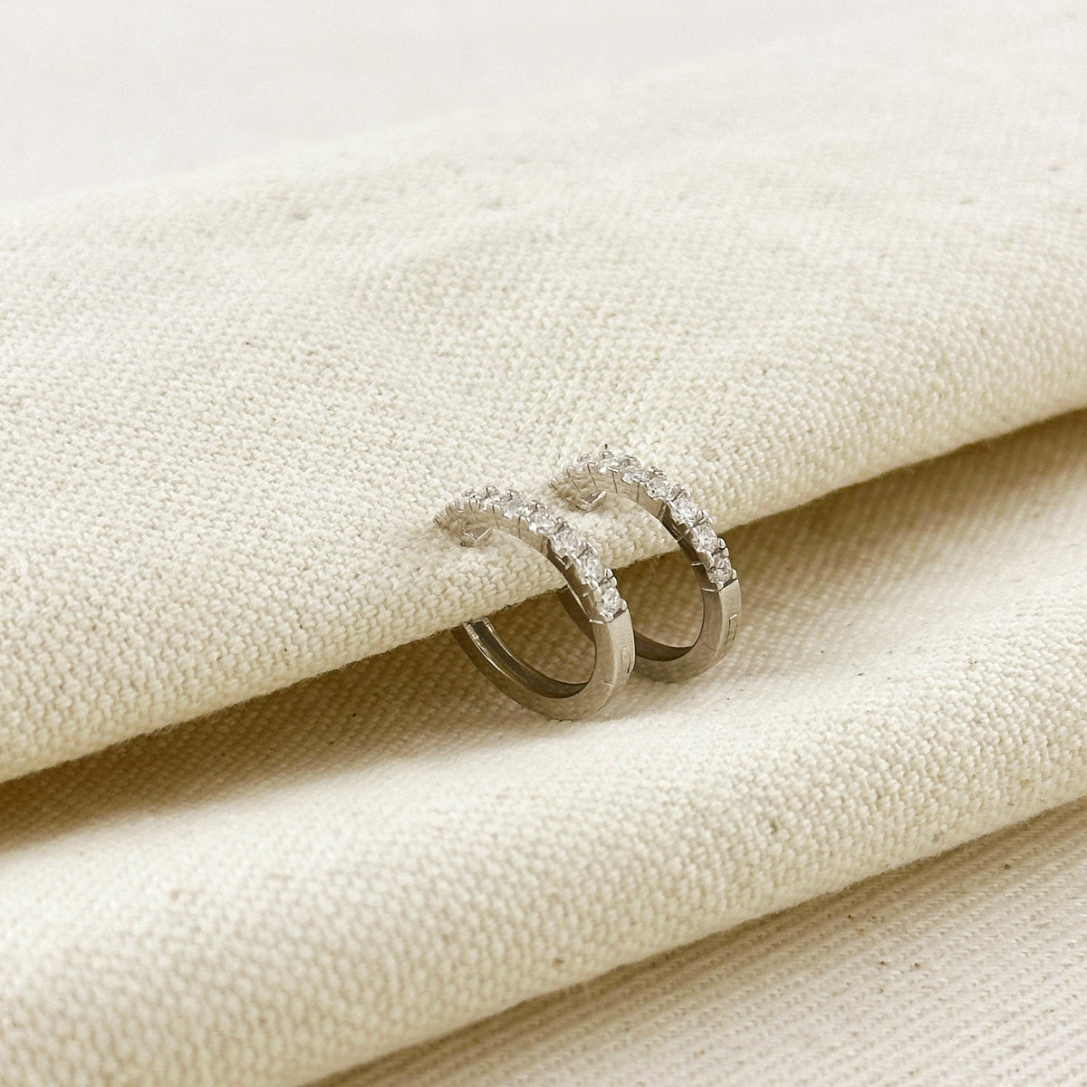 Sterling Silver Rhodium Plated Moissanite Hoop Earrings
