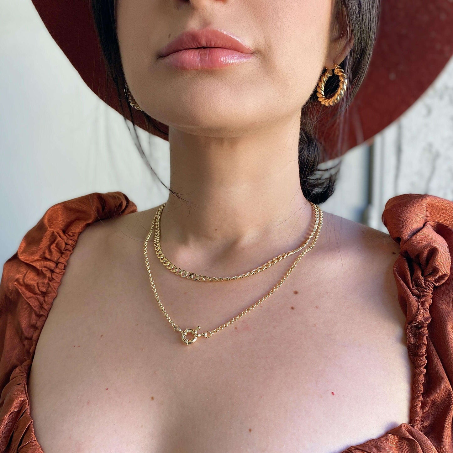 Collier chaîne Rolo avec fermoir avant en or rempli 18 carats