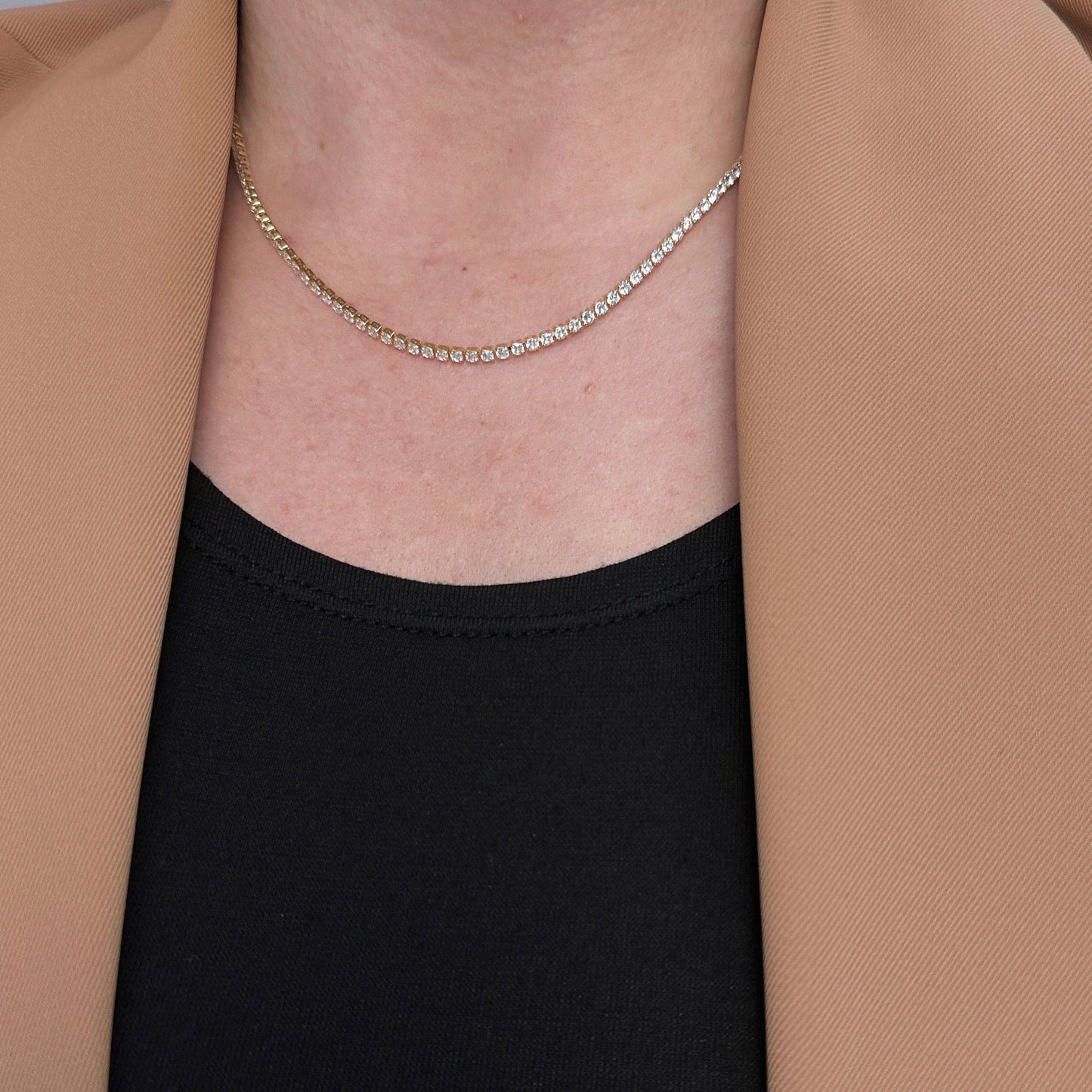 Collier tennis 2 mm en or rempli 18 carats avec zircones cubiques