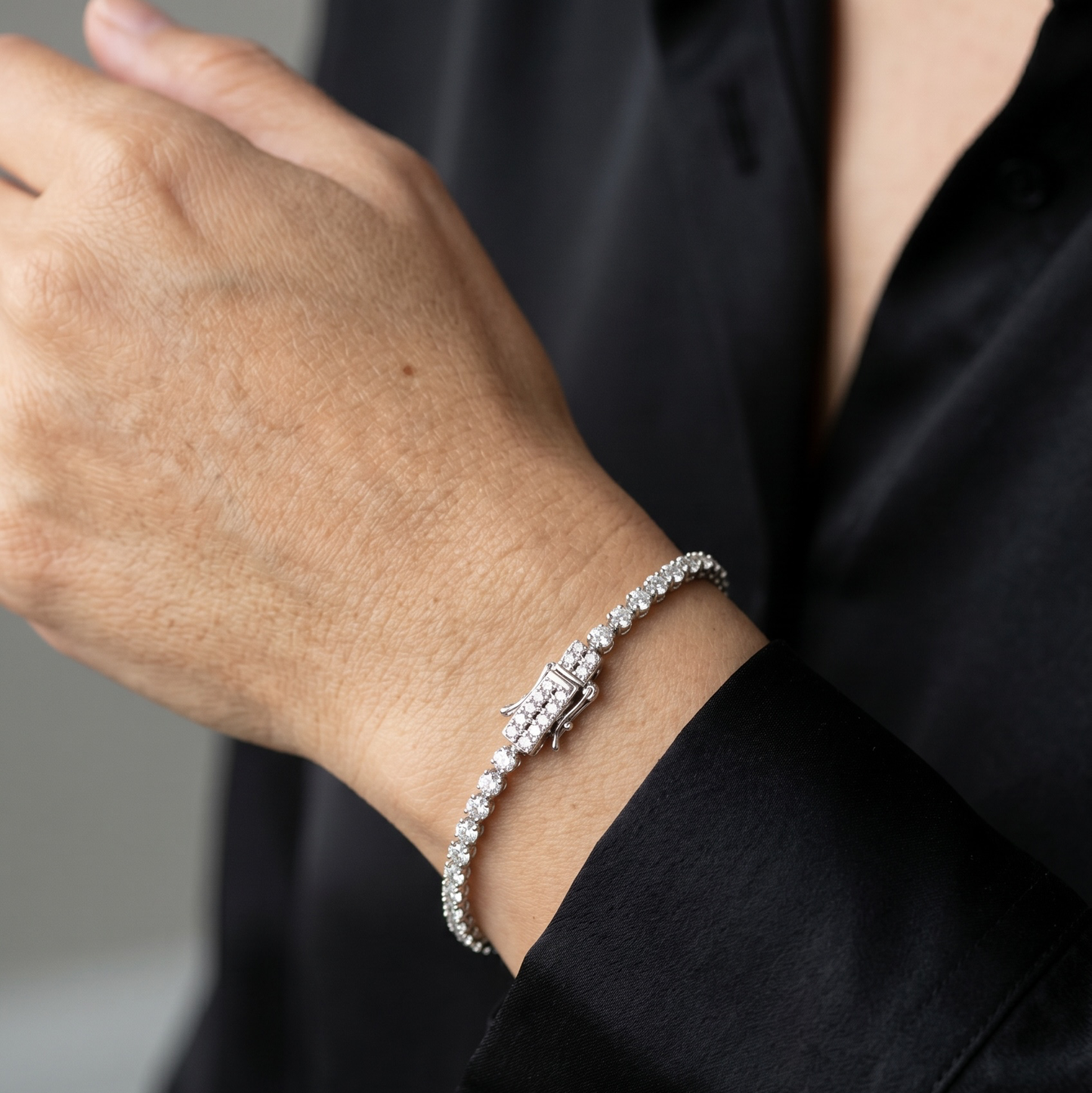 Moissanite Tennis Bracelet .925 Sterling Silver Rhodium Plated 2.25mm