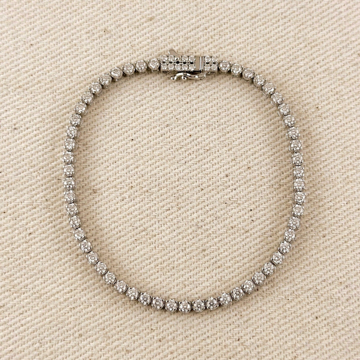 Moissanite Tennis Bracelet .925 Sterling Silver Rhodium Plated 2.25mm