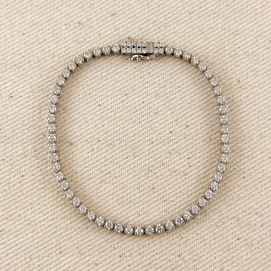 Moissanite Tennis Bracelet .925 Sterling Silver Rhodium Plated 2.25mm