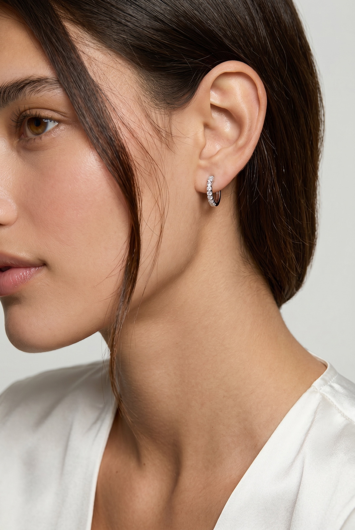 Sterling Silver Rhodium Plated Moissanite Hoop Earrings