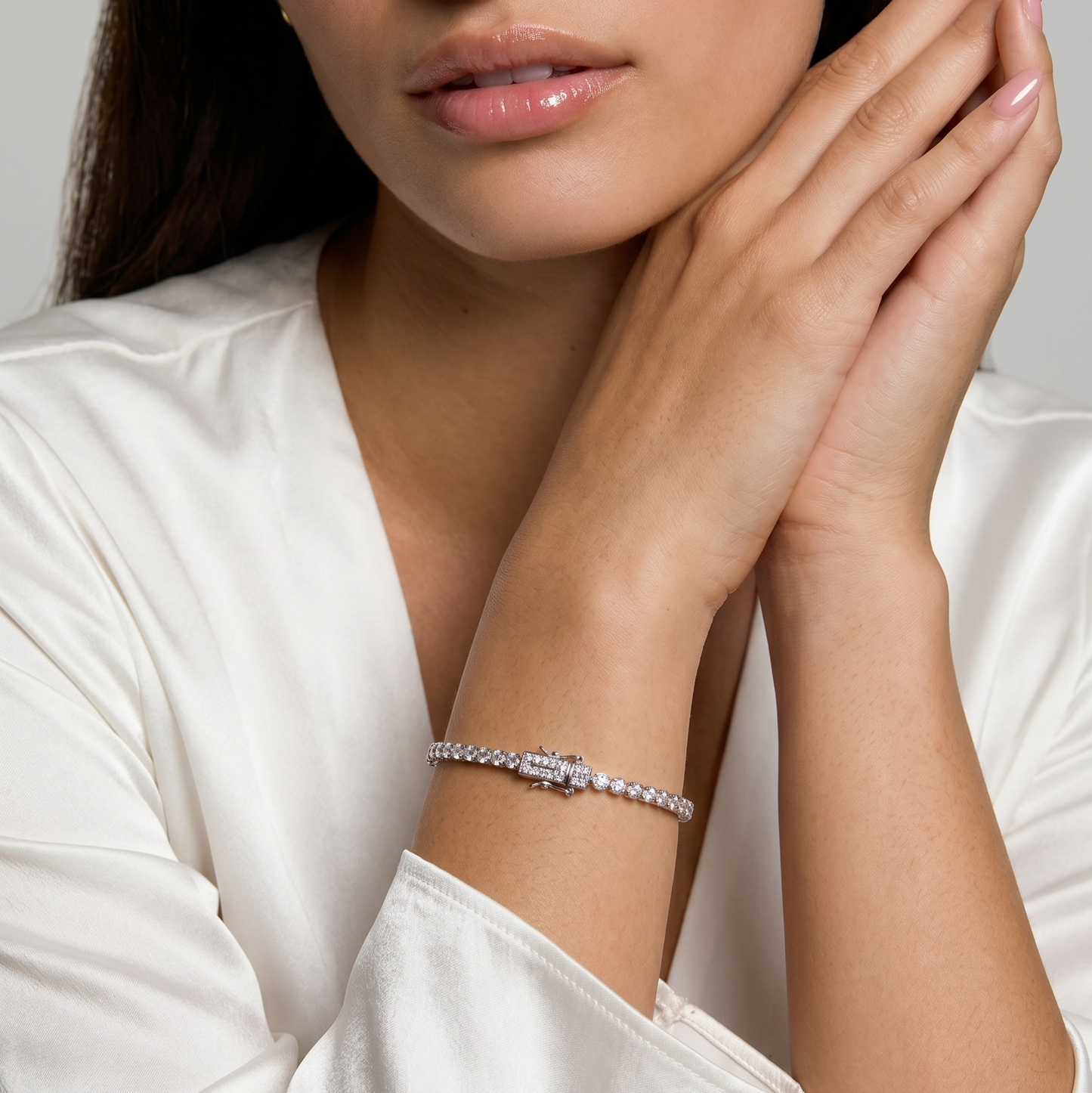 Moissanite Tennis Bracelet .925 Sterling Silver Rhodium Plated 2.25mm