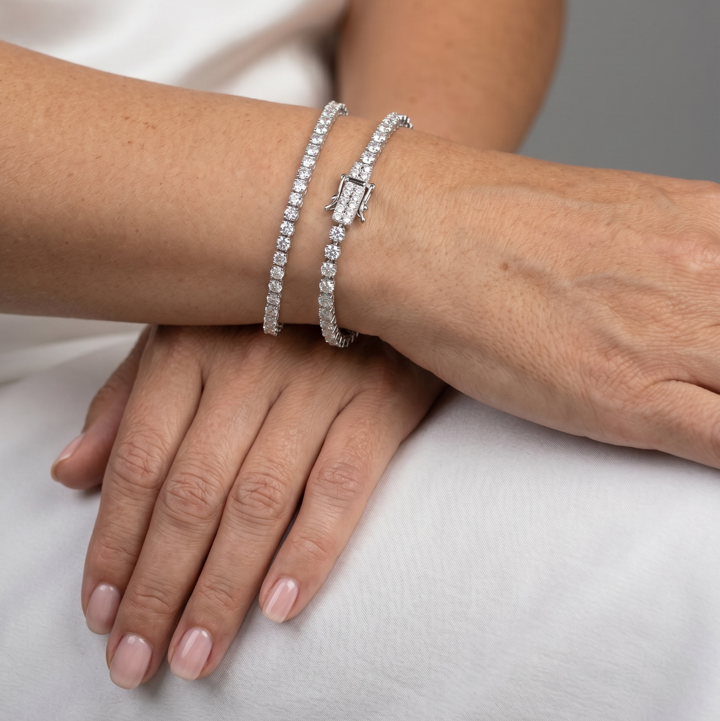 Moissanite Tennis Bracelet .925 Sterling Silver Rhodium Plated 2.25mm